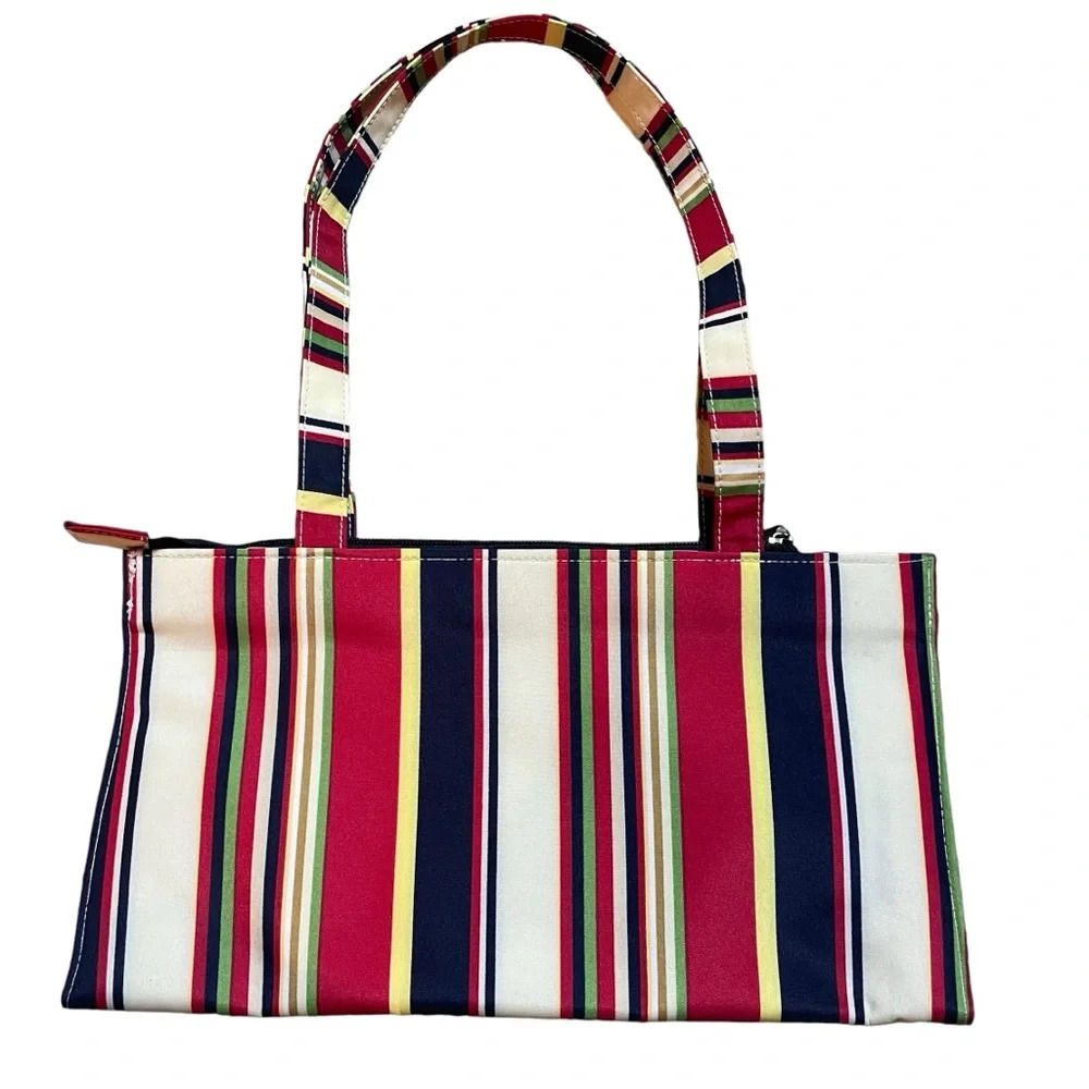 Unbranded Y2K Nylon Striped Handbag Red Green Yellow Navy Rectangular Shape